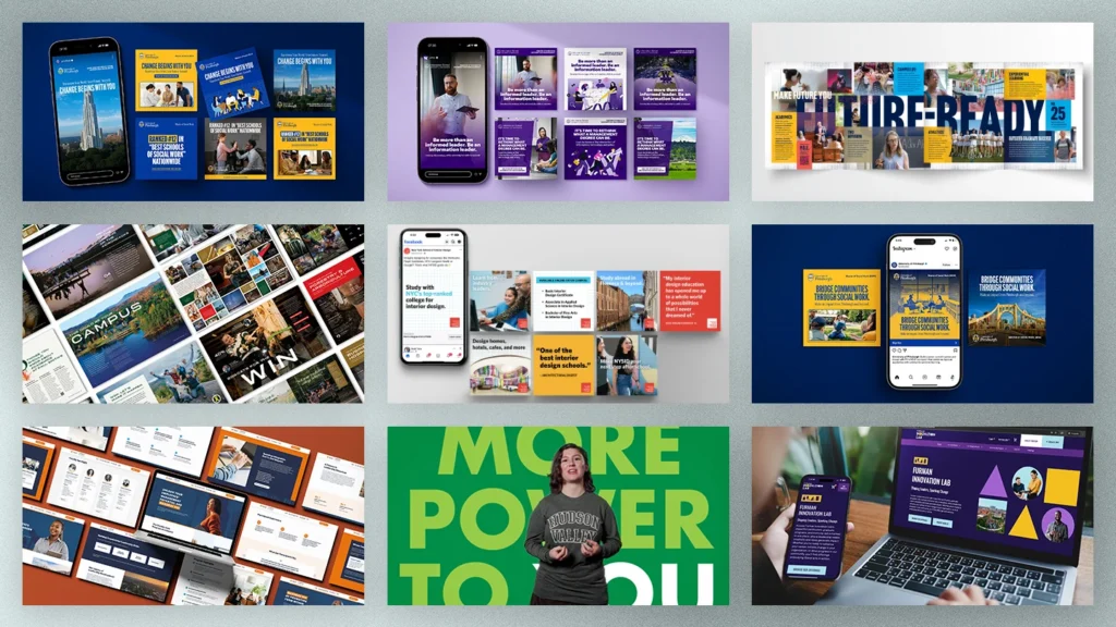 A compilation of award-winning images from the Annual Education Advertising Awards.