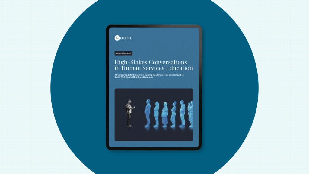 A tablet displays a digital practice guide about high stakes conversations in human services education.
